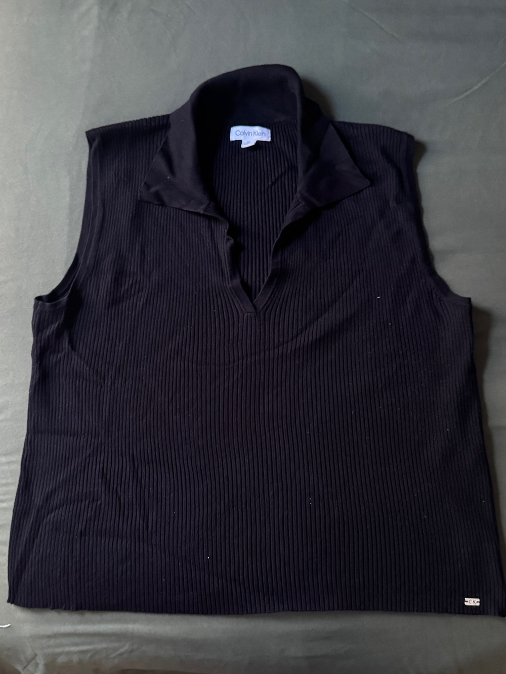 Calvin Klein Black Ribbed Sleeveless Polo Tank
